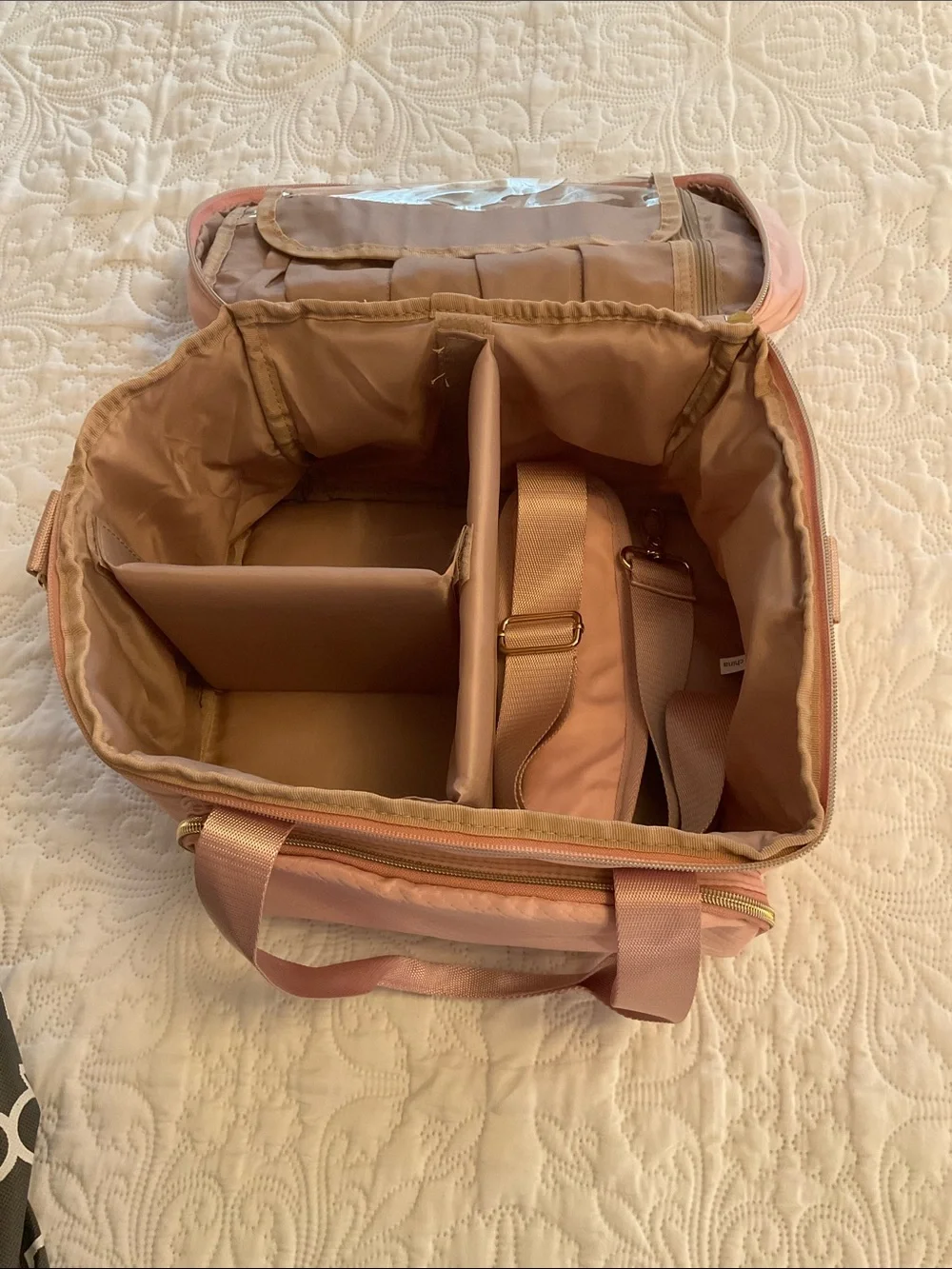 Large Makeup Bag, Cosmetic Case, Travel Makeup Organizer, Shoulder Strap, Pink